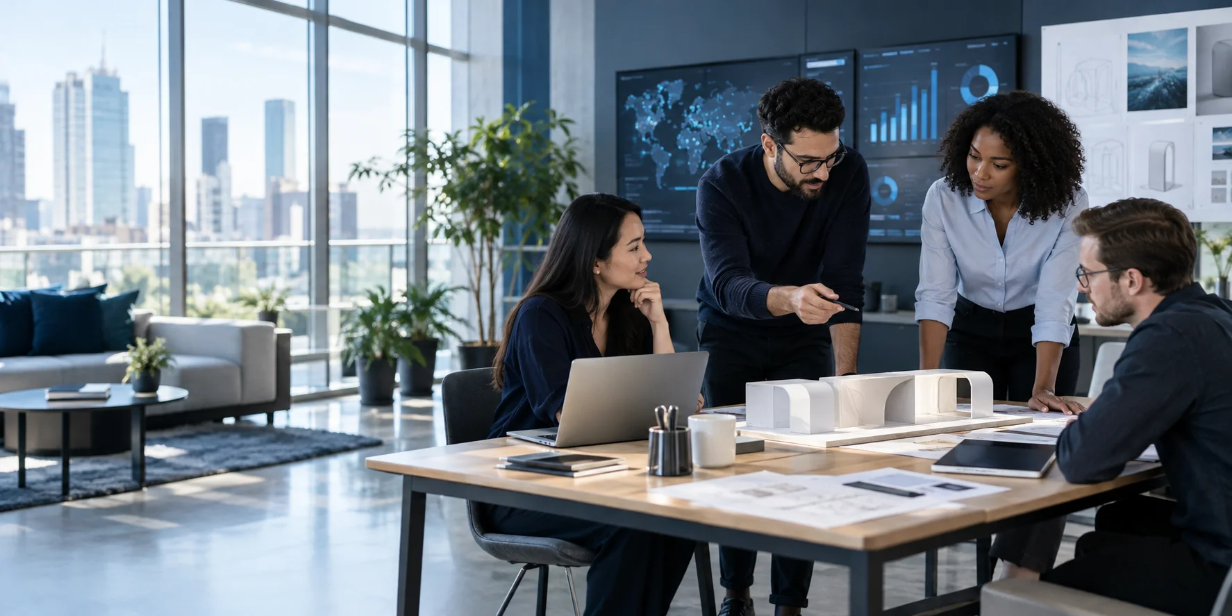 Technology team connecting data, product design, and business operations