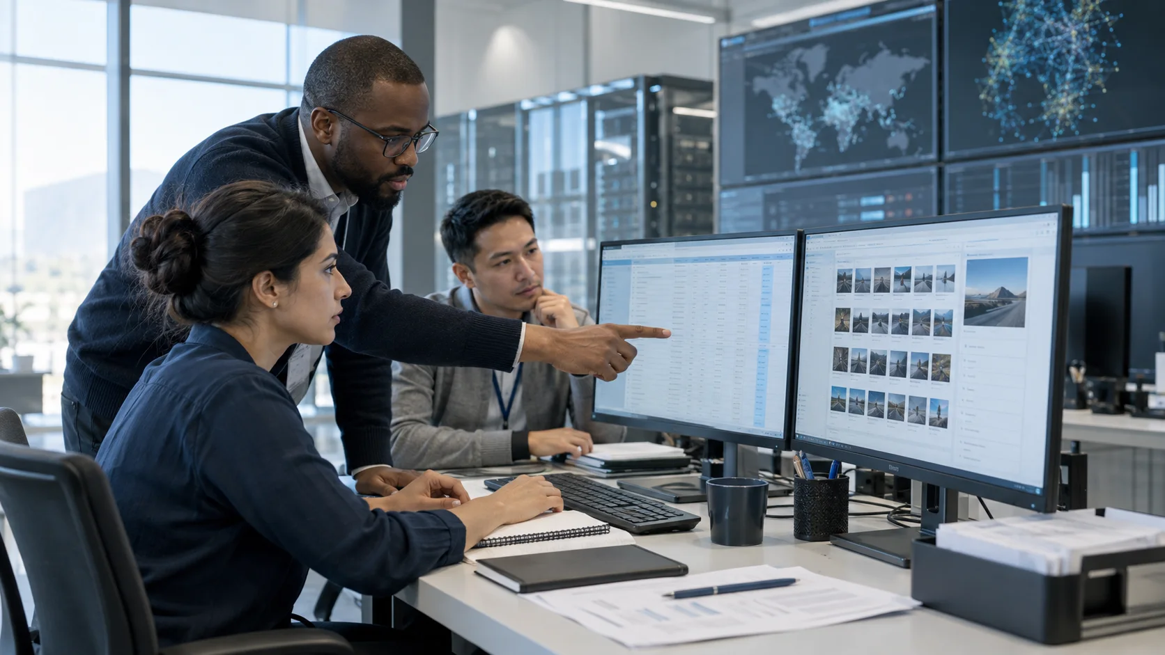 Data specialists examining structured information for an AI project