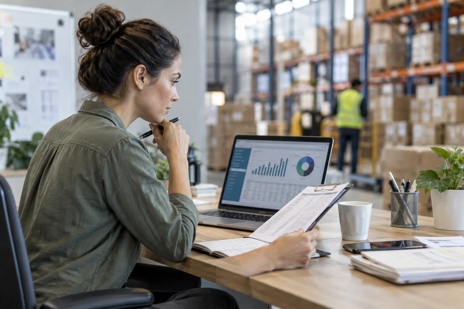 Analyst reviewing inventory availability and supply exceptions